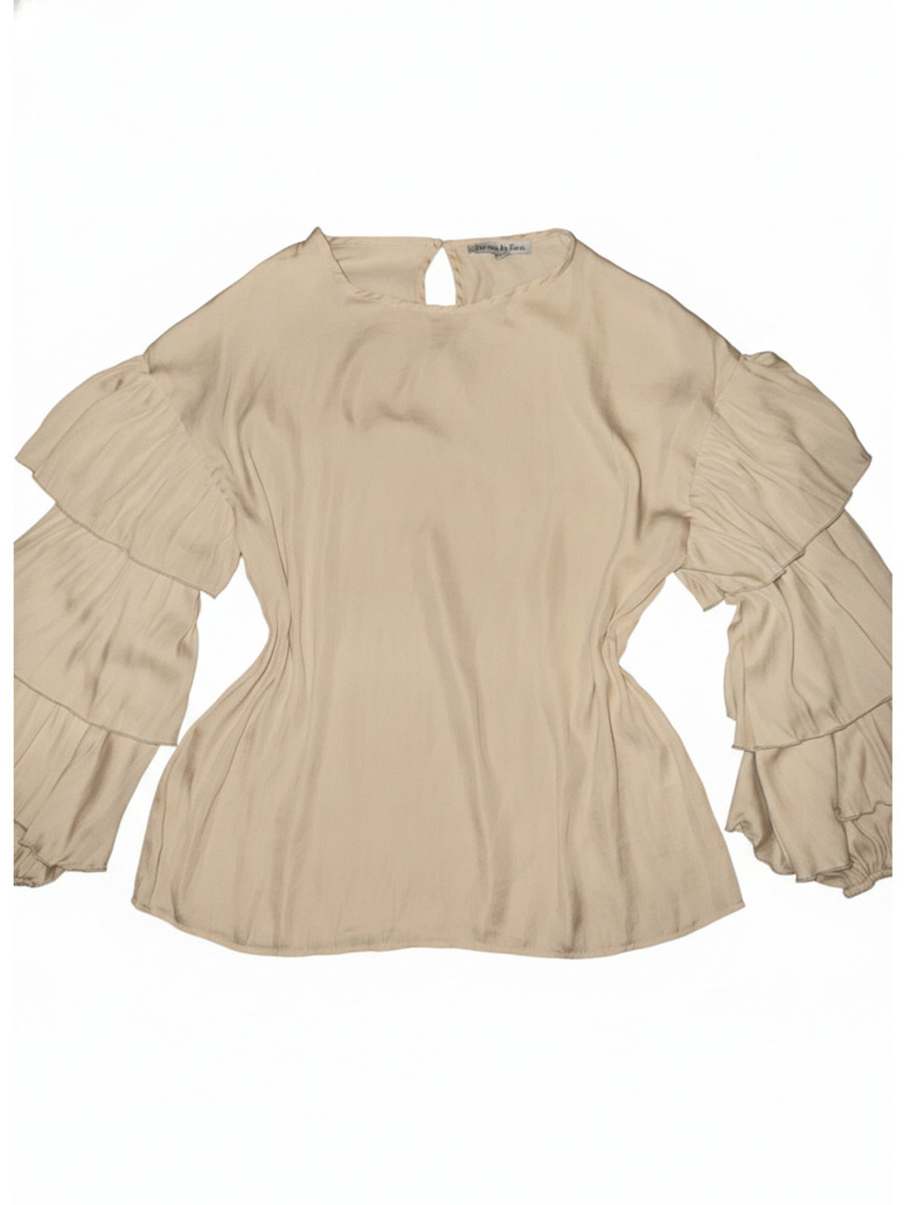 See and Be Seen Beige Long-Sleeve Ruffle Top Small